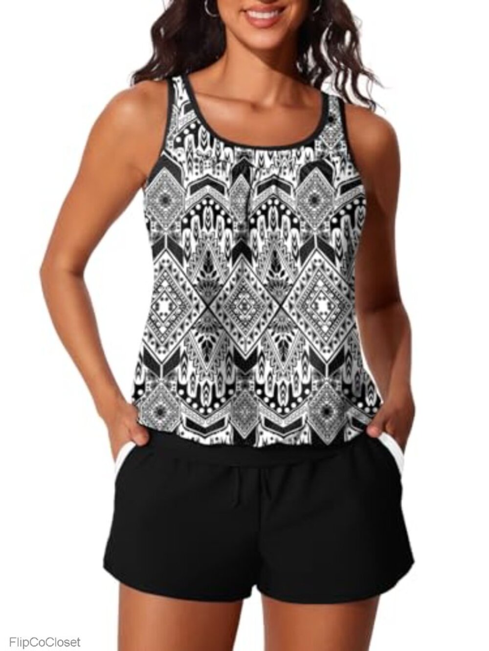 Womens Tankini Swimsuit Two Piece Set with Pockets Tummy Control